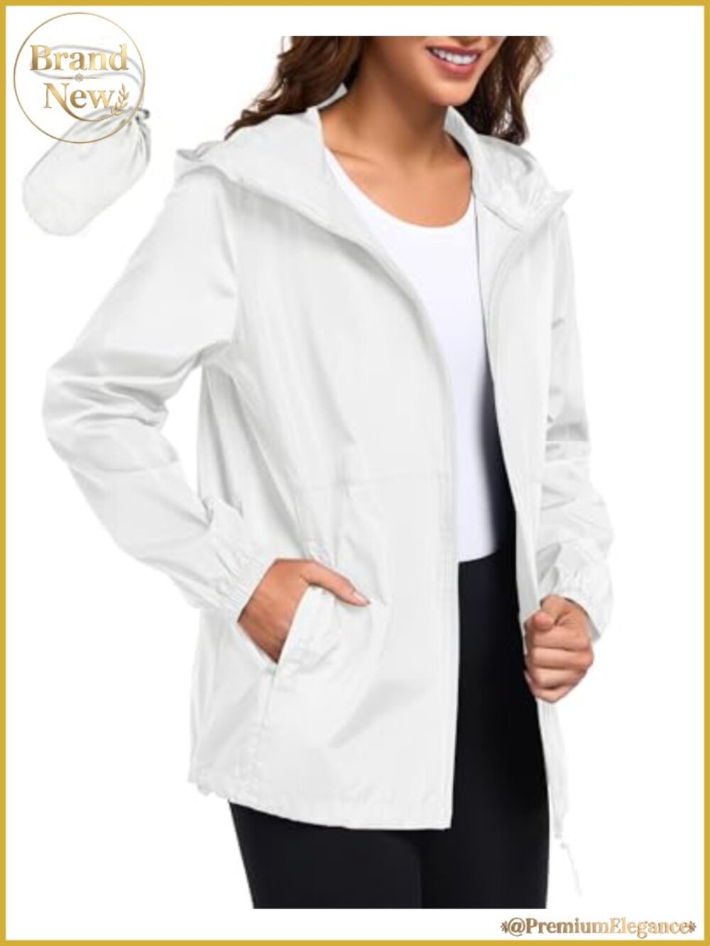 Women's Waterproof Rain Jacket Lightweight Packable Hooded High Neck